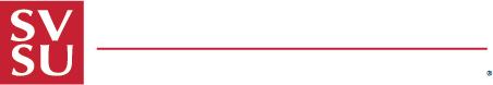 Saginaw Valley State University logo in bold red and white design.
