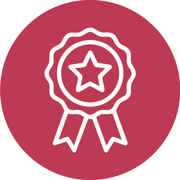Award badge representing academic excellence, featuring a central star on a red background.