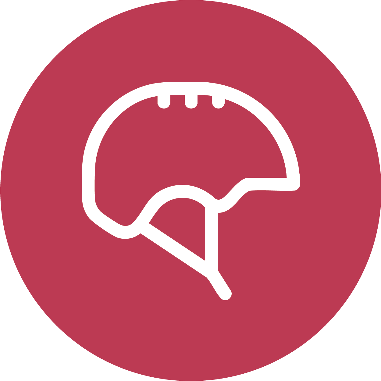 Helmet icon on a red background, symbolizing safety and protection for skiing activities.