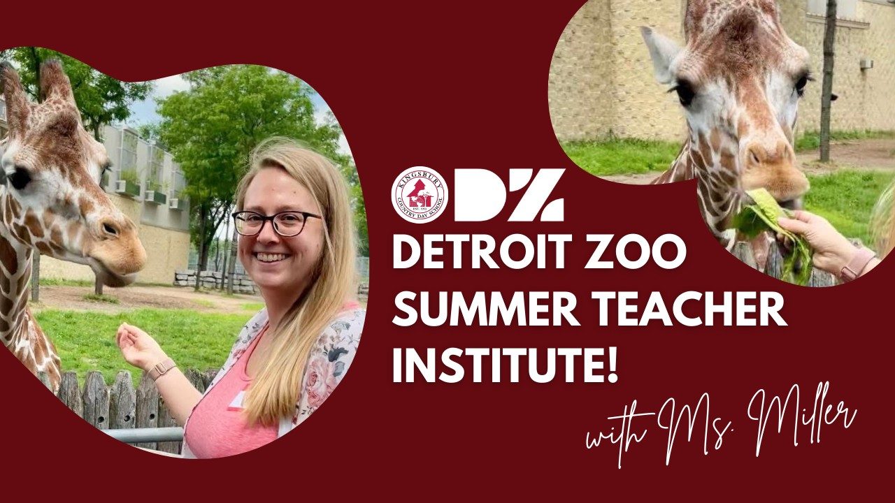 Ms. Miller engages with a giraffe at the Detroit Zoo Summer Teacher Institute.